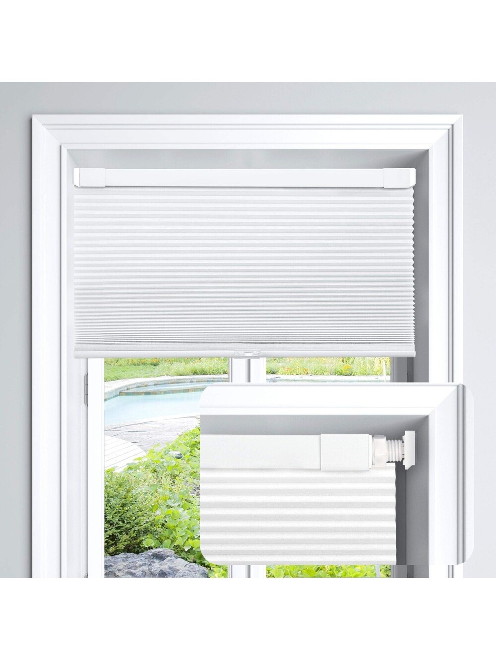 LazBlinds Cordless No-Drill Cellular Shade – 33" W x 64" H – White